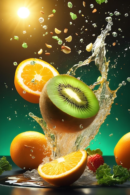 Świeże owoce plusk do wody Orangekiwistruskawka i orzechy na plusk wody