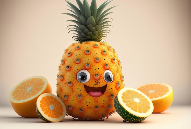 Świeże owoce pomarańczowe owoce ananas Ananas kreskówka pomarańczowy