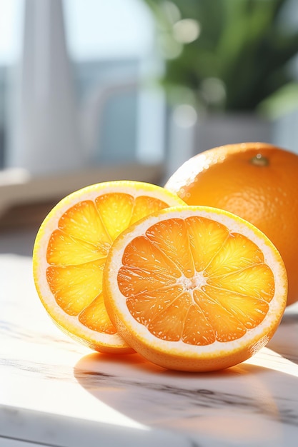 Zdjęcie Świeże owoce pomarańczowe z liśćmi na tle