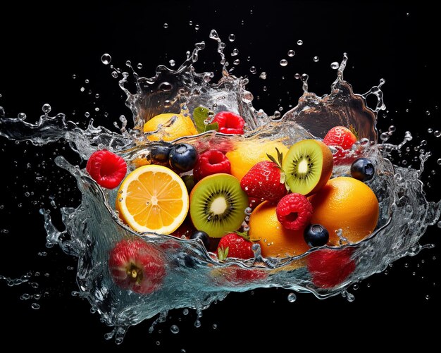 Świeże owoce rozpryskane w wodzie