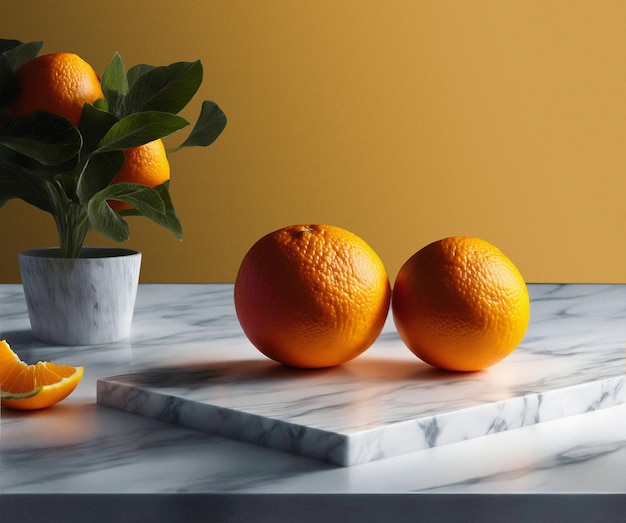 Świeże pomarańcze nad marmurowym stołem Generacyjna sztuczna inteligencja