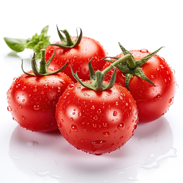 Świeże pomidory z kroplami izolowanymi na białym lub przezroczystym tle Wygenerowano AI