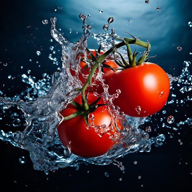 Świeże pomidory zalewają wodą na białym tle generatywną ai