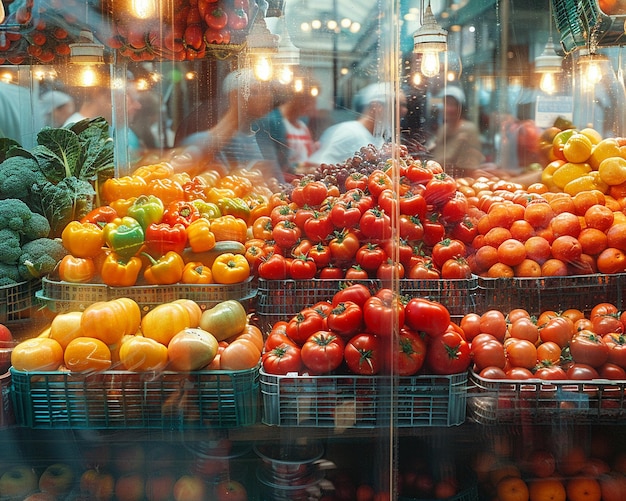 Świeże produkty czekające na kupujących na lokalnym targu rolniczym rozmazane kolory owoców i