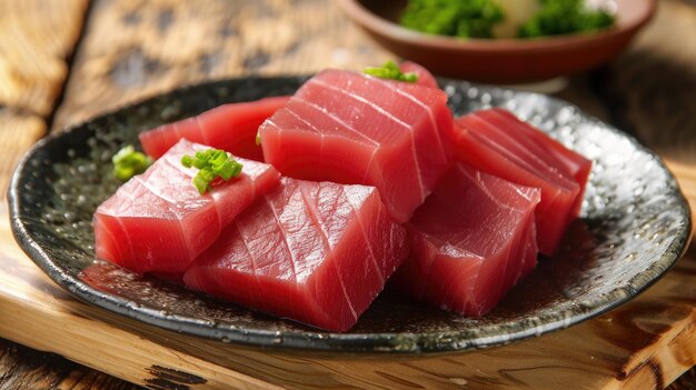 Świeże, różowe, niebieskie fileto tuńczyka na talerzu