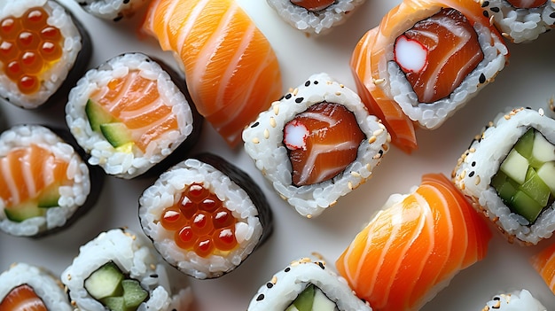 Świeże, smaczne sushi na białym tle