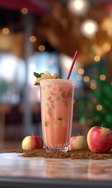 Świeże Smoothie Apple lassi z owocami Apple w restauracji w studio z ogrodem