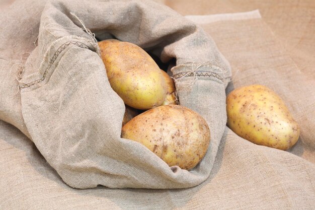 Świeże surowe ziemniaki w torbie