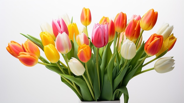 Świeże tulipany na białym tle Wiosenne kwiaty