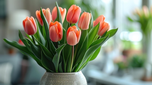 Świeże tulipany w wazonie w słoneczny dzień