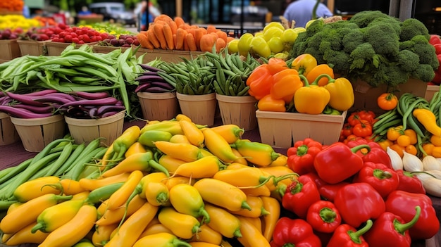 świeże warzywa i kwiaty na rynku