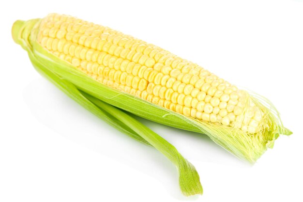 Świeże warzywa kukurydziane na białym tle