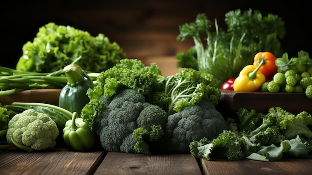 Zdjęcie Świeże warzywa z brokułów na drewnianym stole