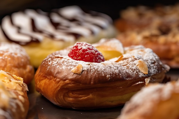 Zdjęcie Świeże wypieki z jagodami i cukrem pudrem z bliska