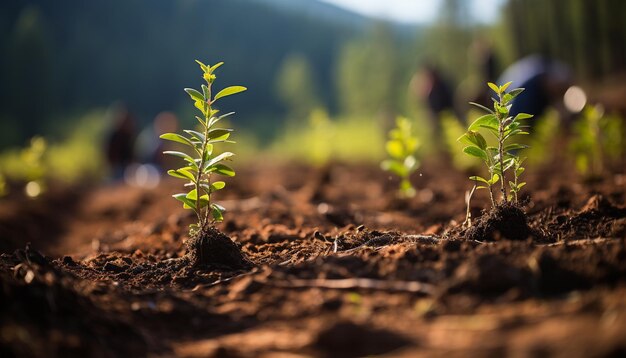 Zdjęcie Świeże zielone liście rosną symbolizujące naturę nowe życie generowane przez sztuczną inteligencję