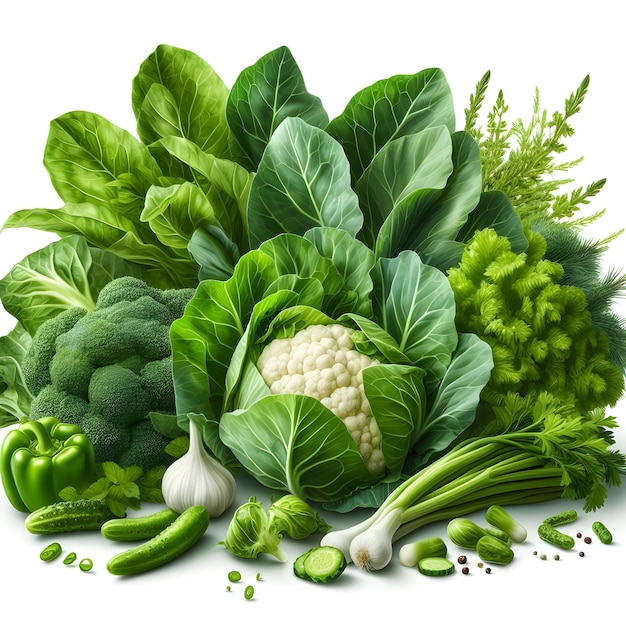 Zdjęcie Świeże zielone warzywa izolowane na białym tle