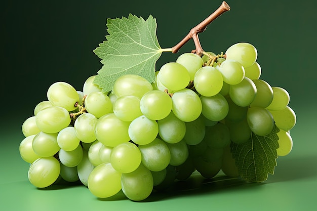 Świeże zielone winogrona na zielonym tle Pusta przestrzeń do kopiowania Fotografia żywności