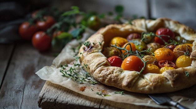 Świeżo pieczone pomidory na drewnianym stole w stylu wiejskim