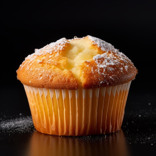 Świeżo upieczone ciastko muffinowe Fotorealistyczna ilustracja kwadratowa Kruszone ciastko Gourmet Bakery Ai Generowane jasne ilustracje na ciemnym tle Tradycyjne ciastko Muffinowe