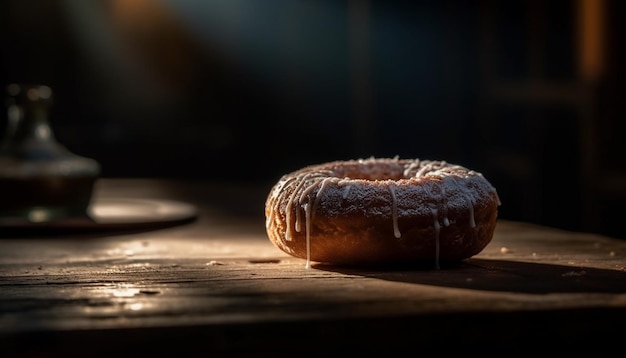 Świeżo upieczone pączki na rustykalnym drewnianym stole wygenerowanym przez AI