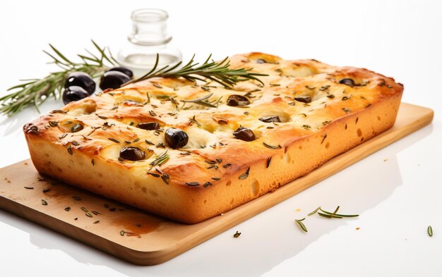 Świeżo upieczony chleb focaccia na białym tle