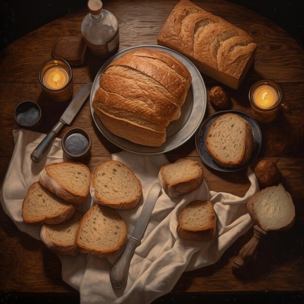 Świeżo upieczony chleb na stole Generative AI