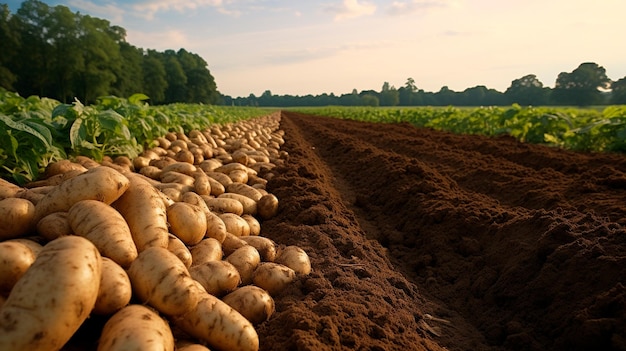 świeżo zbierane ziemniaki ekologiczne na polu
