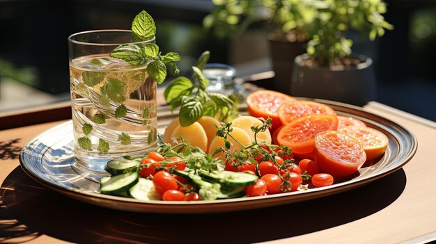 Świeżość i zdrowe jedzenie w gurmańskim wegetariańskim sałatkowym posiłku Wizualizuj różne letnie diety i zdrowe dania do jedzenia w gorącu Generatywna sztuczna inteligencja