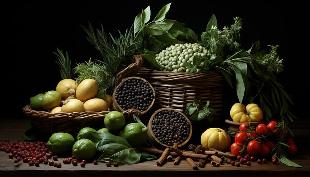 Świeżość natury zdrowe odżywianie organiczny kosz warzyw i owoców generowany przez sztuczną inteligencję