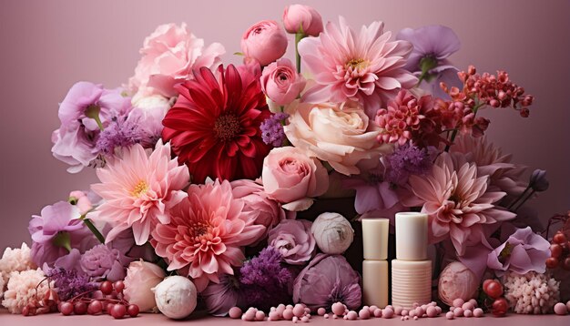 Zdjęcie Świeży bukiet różowych kwiatów przynosi piękno i relaks generowany przez sztuczną inteligencję