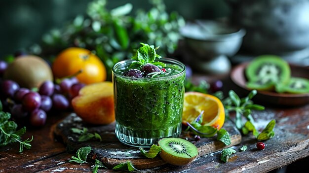 Świeży Detox Green Smoothie z jagodami i miętą