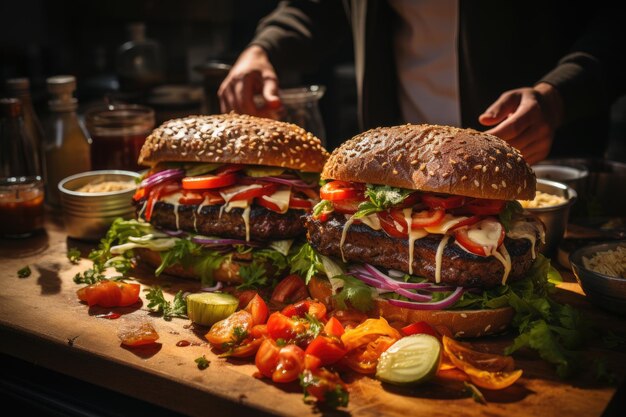 Zdjęcie Świeży hamburger jest perfekcyjnie zamontowanym generatywnym ia