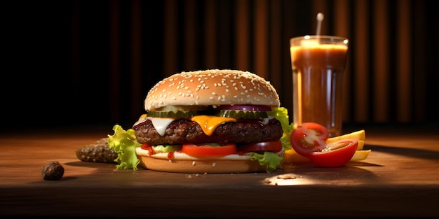 Świeży hamburger wołowy hamburger wieprzowy burge duży smaczny cheeseburger pyszny hamburger BBQ hamburger