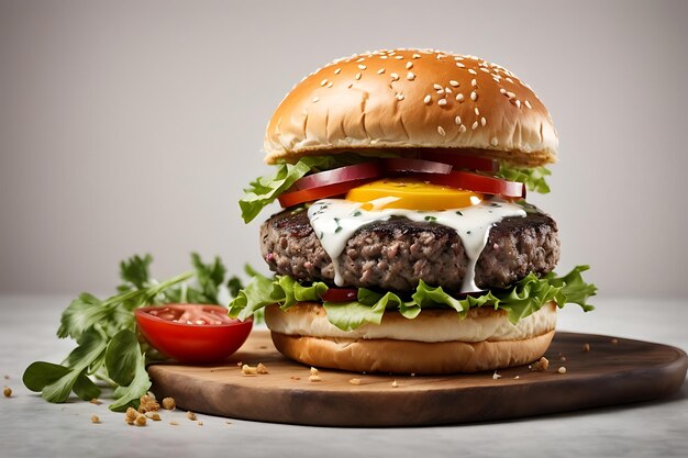 Świeży hamburger z wołowiny izolowany na przezroczystym tle