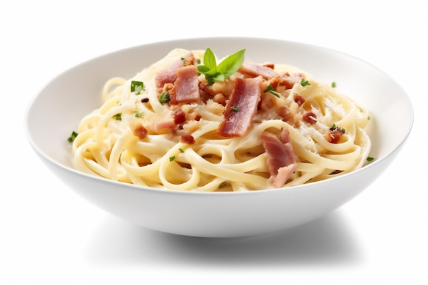 Świeży makaron talerz izolowany carbonara włoski lunch jedzenie ser spaghetti tło Generatywna AI