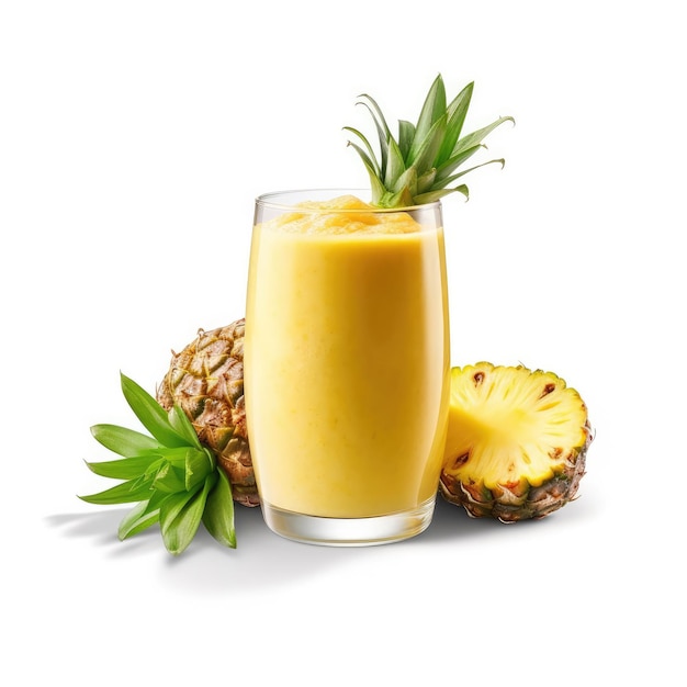 Świeży Smoothie ananasowy lassi z ananasowymi owocami w odosobnionym białym tle studio strzał