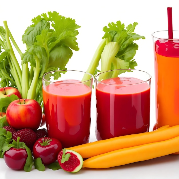 Zdjęcie Świeży sok lub smoothie z owoców i warzyw jabłka marchewka buraki celery ogórki zielone