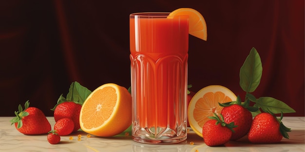 świeży sok truskawkowy z pomarańczowymi owocami