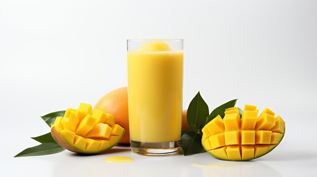 Świeży sok z owoców mango z kawałkiem mango