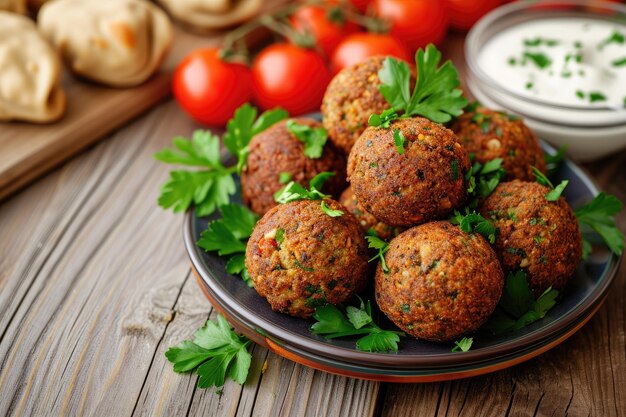 Świeży wegetariański falafel na talerzu