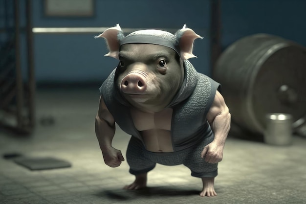 Zdjęcie Świnia nosi szmatę do ćwiczeń uwielbia zdrowie i fitness