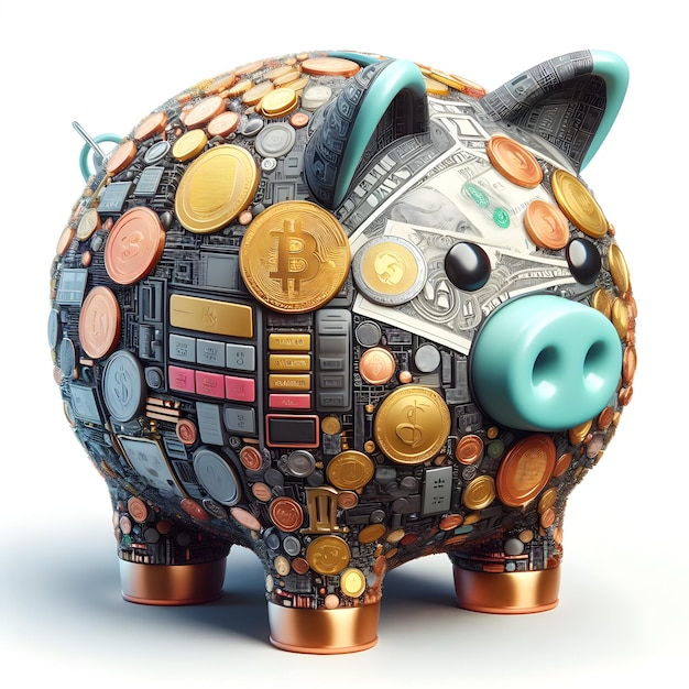 Zdjęcie Świnia pełna pieniędzy obok kalkulatora symbolizującego planowanie finansowe i oszczędności