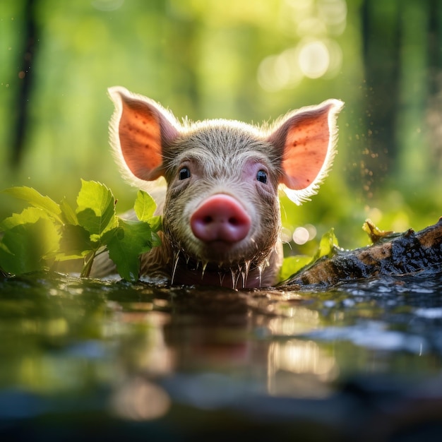 Zdjęcie Świnia w swoim naturalnym środowisku fotografia dzikiej przyrody generatywna sztuczna inteligencja