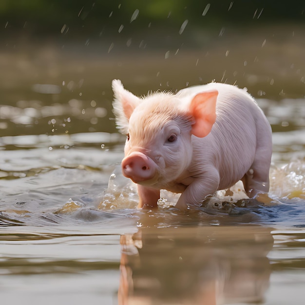 Świnia w wodzie pływa w wodzie.