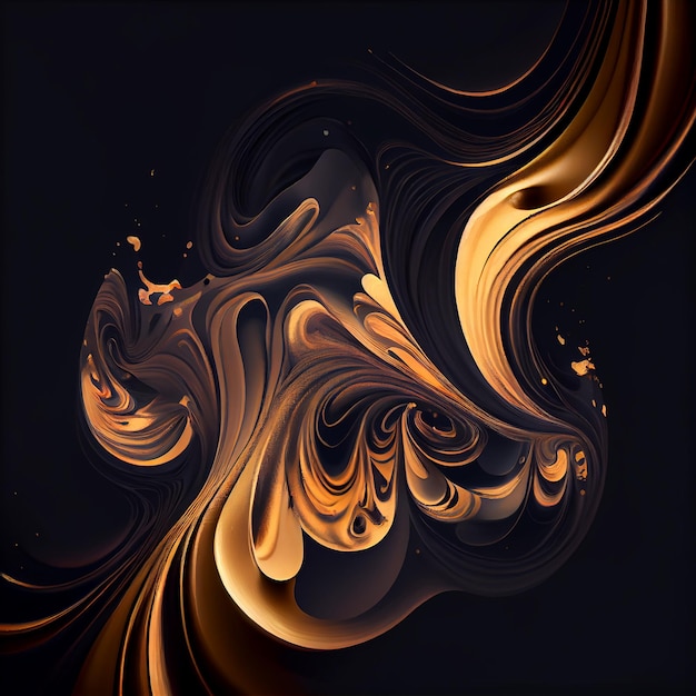 Swirled Pastel Gold Inkscape Farba wodna ciemne tło Ilustracja Generative AI