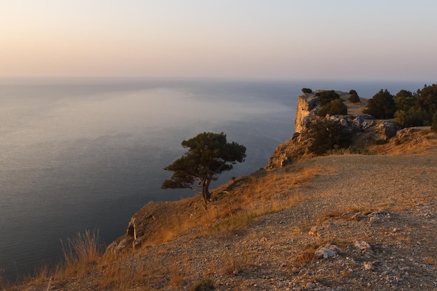 Świt nad skałami i wybrzeżem Morza Czarnego w pobliżu Sudaku