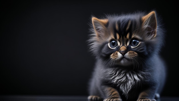 Syberyjski kotek na czarnym tle Portret pięknego kota