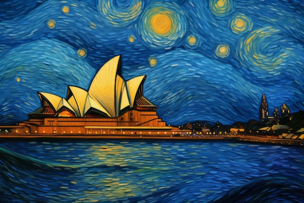 Zdjęcie sydney opera house w stylu van gogha