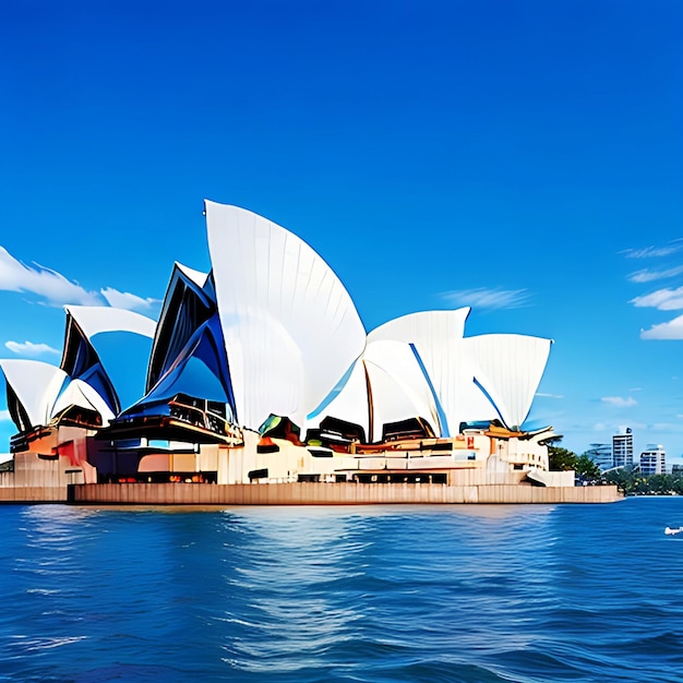 Zdjęcie sydney opera house z morzem i niebieskim niebem