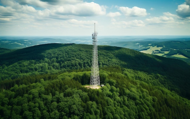 Sygnał w wieży komórkowej Wilderness nad lasem Biel. Generacyjna sztuczna inteligencja